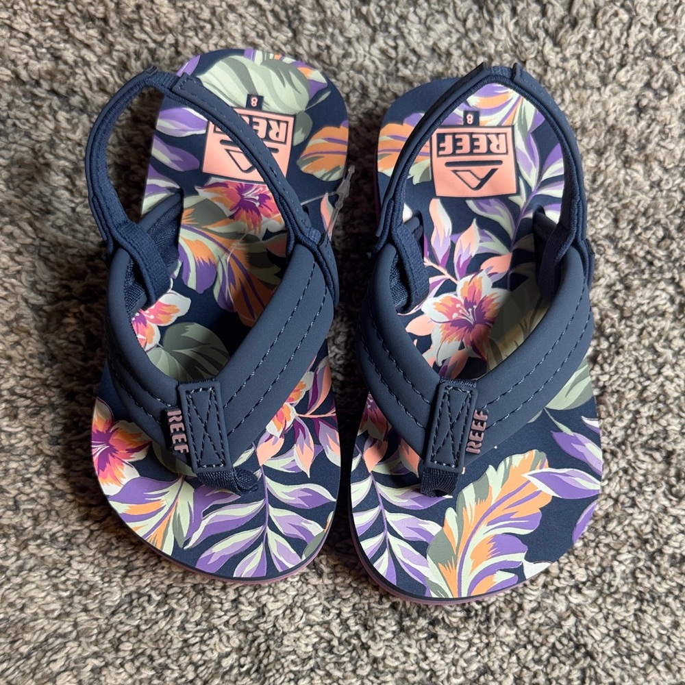 Reef Kids Floral Sandals - Navy and Lavender